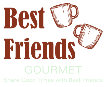 A black and red logo for the best friends gourmet.