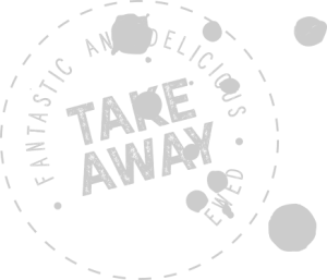 A black and white image of the logo for take away.