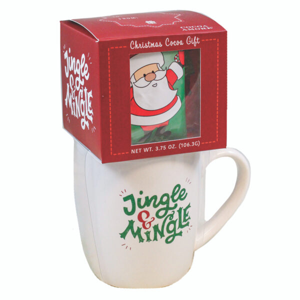 A Mug and Cocoa Christmas Gift Set with a Santa Claus on it.