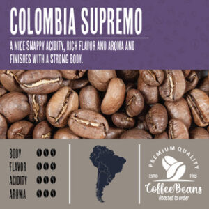 Colombia supremo coffee beans.