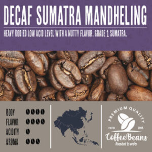 Decaf sumatra mandheling coffee beans.