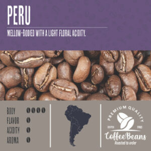 Peru coffee beans with a light floral aroma.